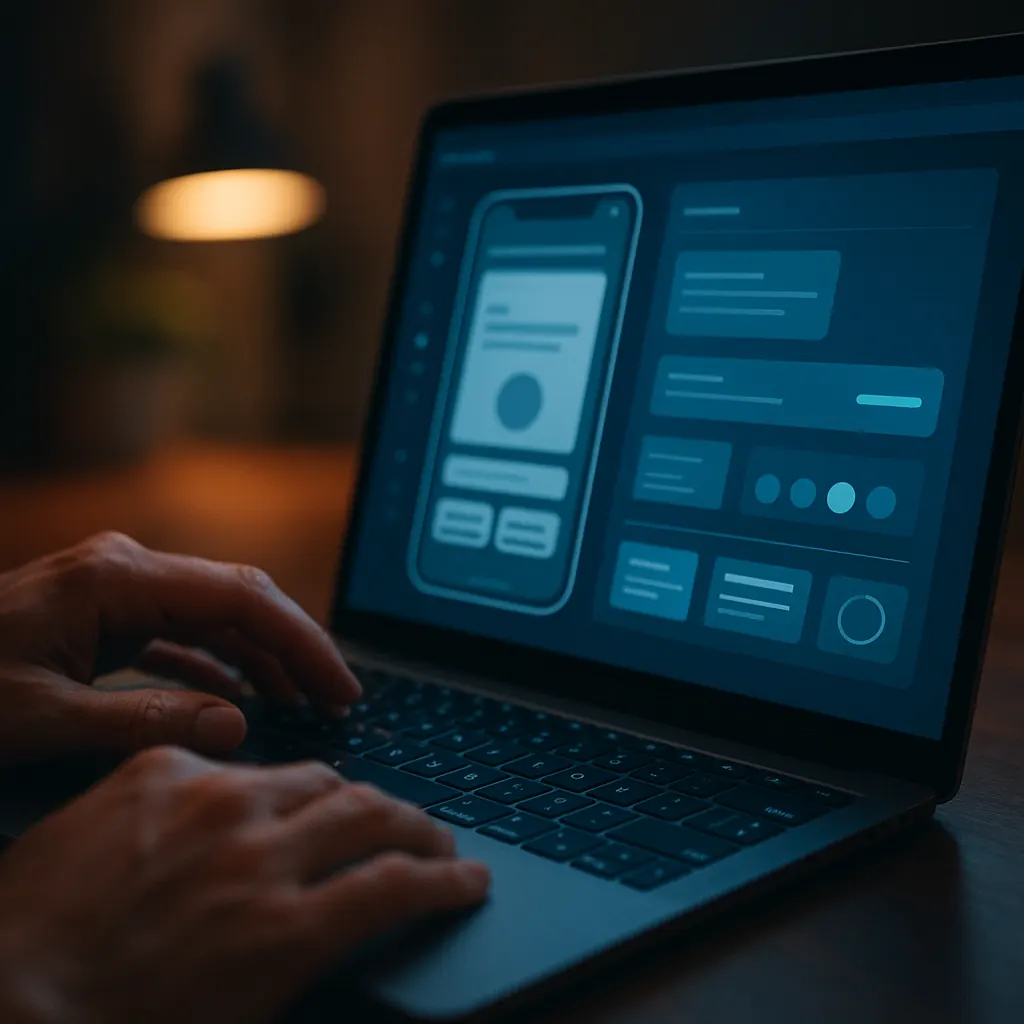 AI generating a polished app interface on a laptop screen