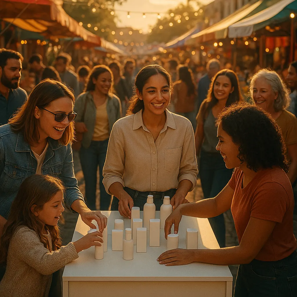 Crowd of shoppers surrounding a product stand at a street market